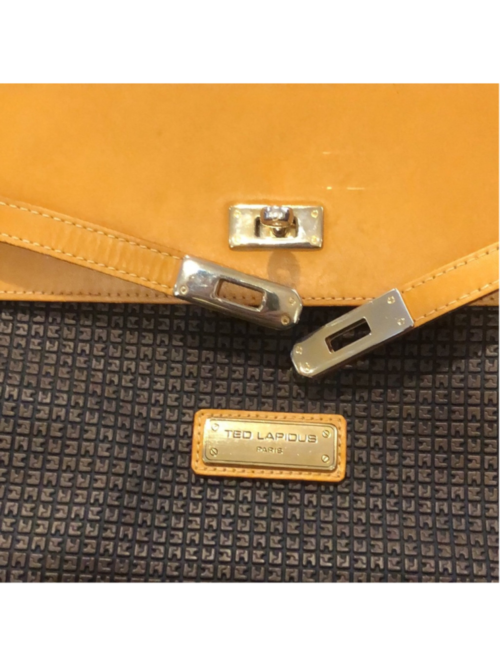 TED LAPIDUS Caramel Leather Top Handle & Monogram Embossed Crossbody Satchel - Picture 11 of 17